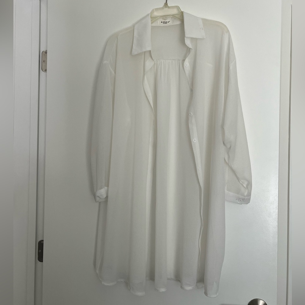 White Sheer Long Sleeve Cover-up